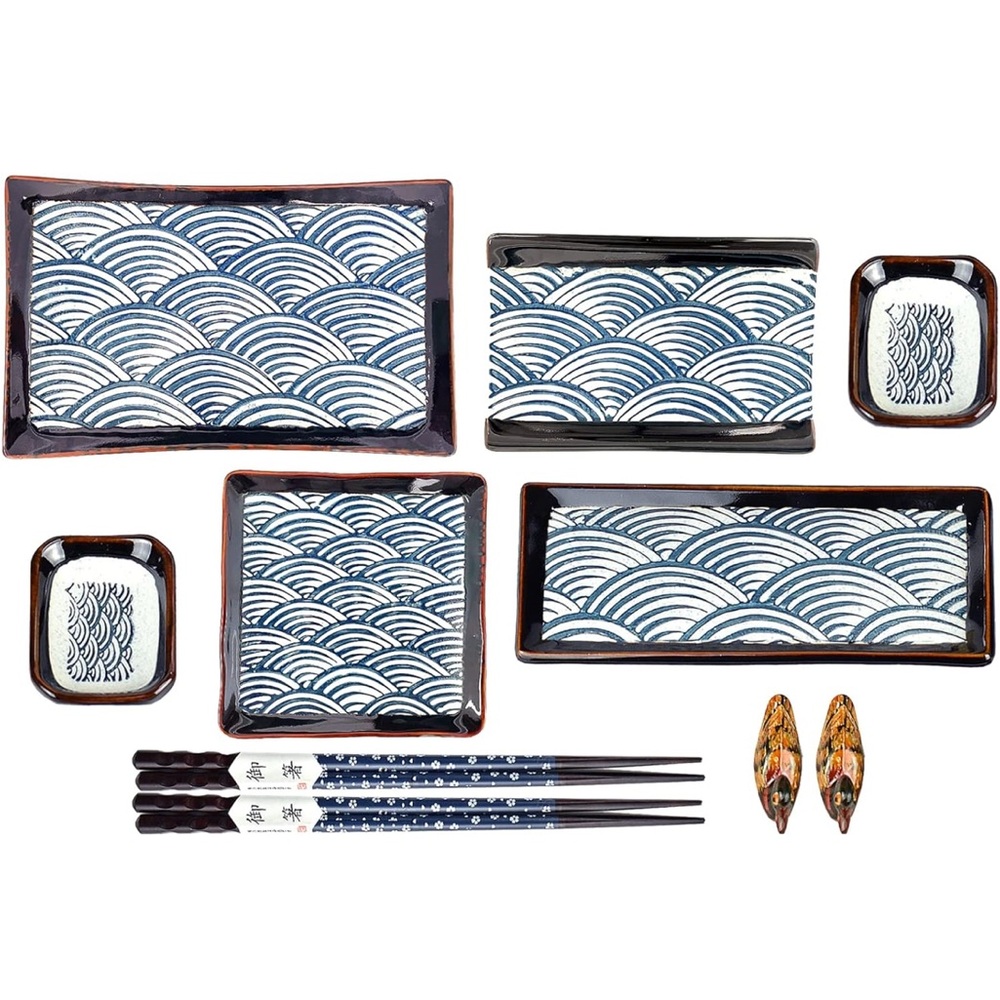 10 PIECE JAPANESE STYLE CERAMIC SUSHI PLATE DINNERWARE SET
